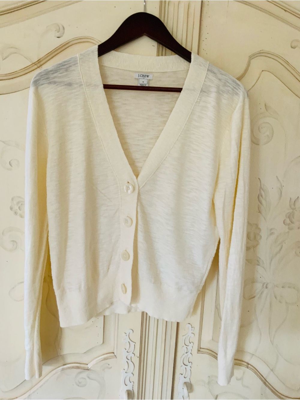 J. Crew Cream Cotton V-Neck Button Front Cardigan